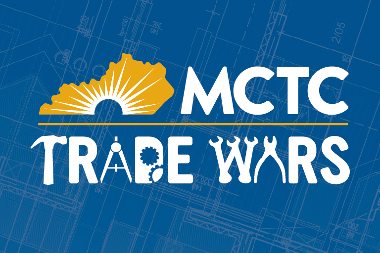 Ƶ Trade wars logo on a blue schematic background.
